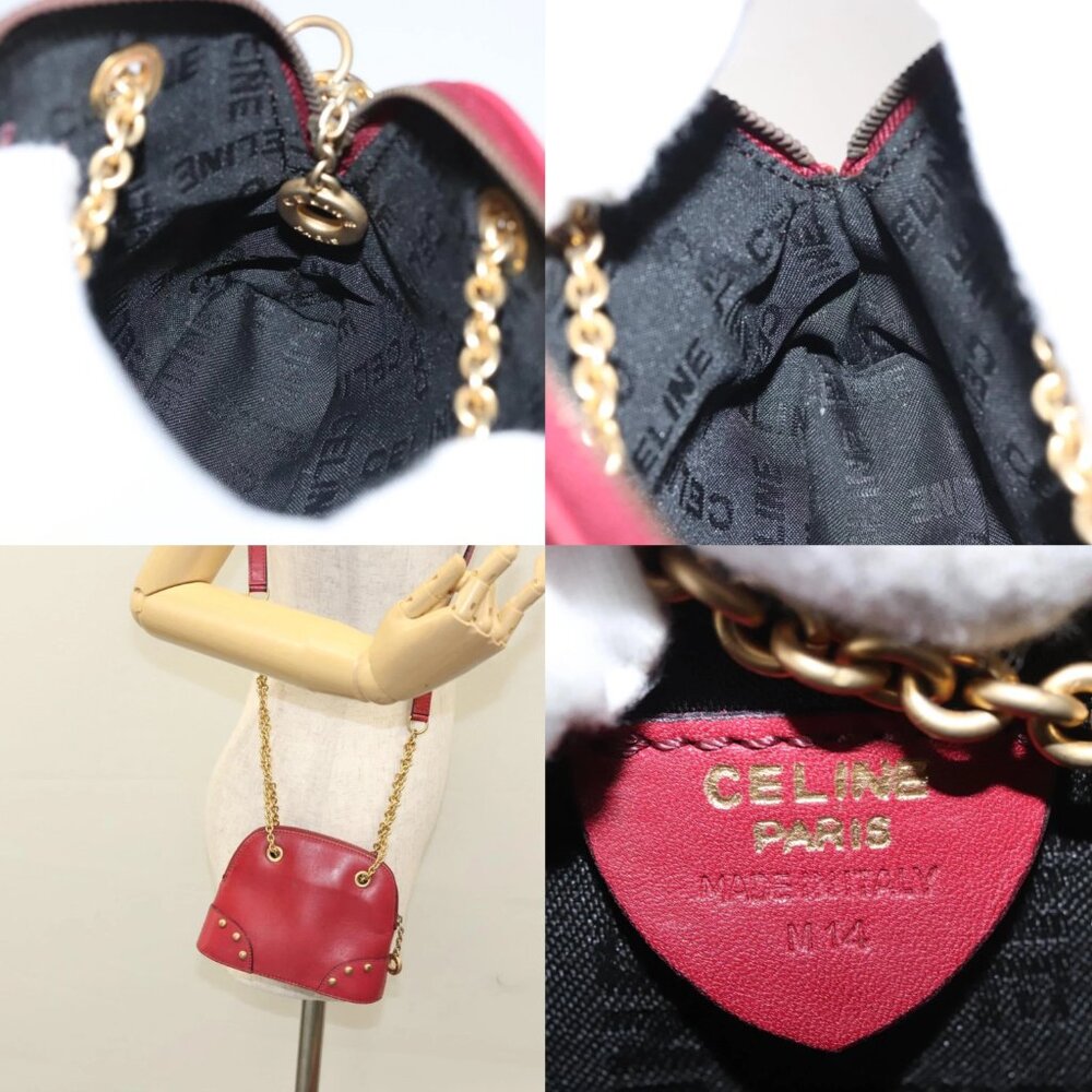 CELINE Chain Shoulder Bag Leather Red Gold Auth 118372 - Picture 16 of 16